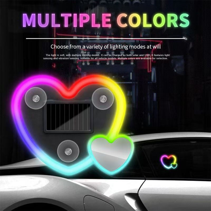 Set of 2 Car Interior Neon Heart Lights Available in Blue, Pink, Red, Ice Blue, Rechargeable Via Solar Or USB, Featuring 5 Lighting Modes, Perfect for Decorating Car Dashboards And Home Parties, an Ideal Gift for Couples During Halloween, Christmas