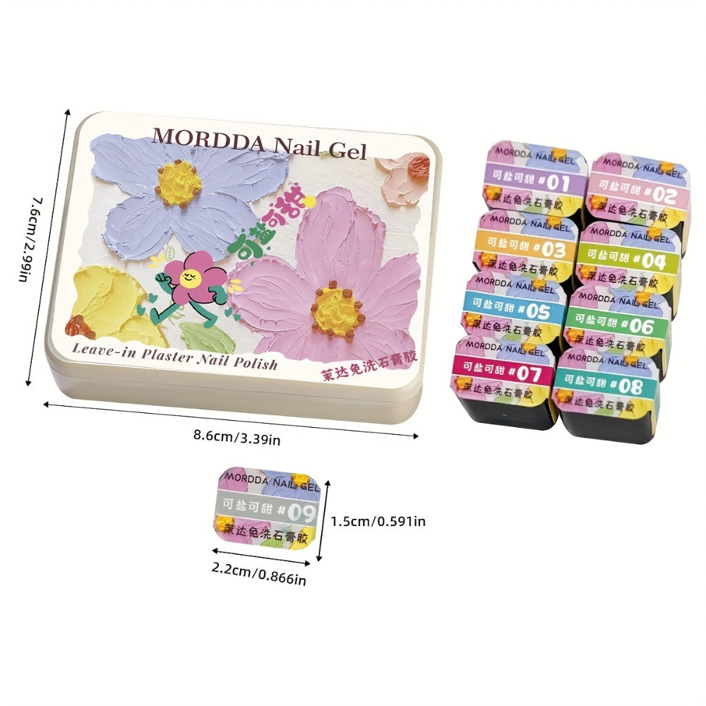 Plaster Gel Nail Art Set 9 Colors No-Wipe 3D Gypsum Gel Polish - High Saturation Macaron Salty Sweet Palette for Sculpting Textured Dimensional Nail Designs Salon & Home DIY UV LED