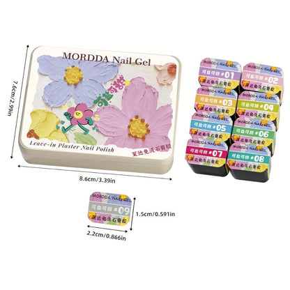 Plaster Gel Nail Art Set 9 Colors No-Wipe 3D Gypsum Gel Polish - High Saturation Macaron Salty Sweet Palette for Sculpting Textured Dimensional Nail Designs Salon & Home DIY UV LED