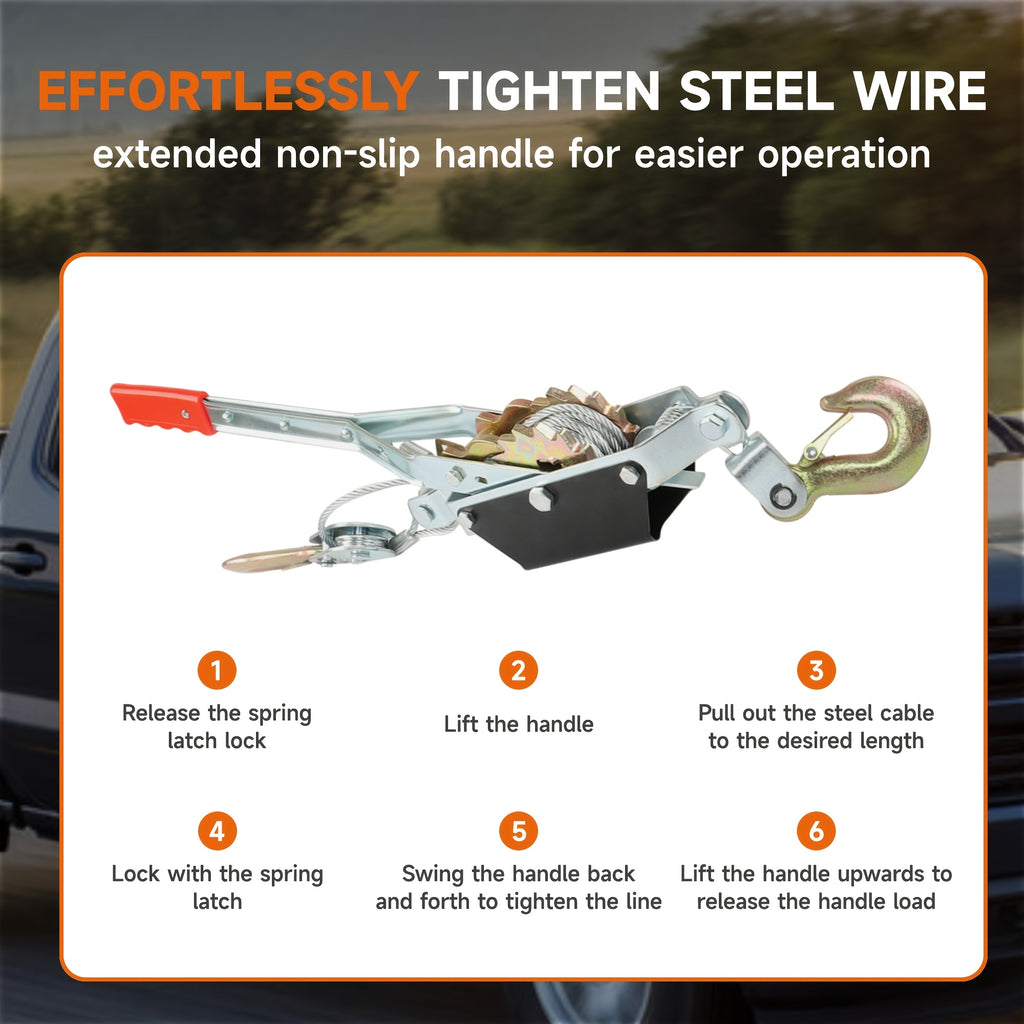 Manual Winch, Heavy-duty Cable Puller, Cargo Binding and Securing Straps (with 2 Hooks), Manual Winch and Wire Rope Cable Puller, Portable Tire Reinforcement Winch Manual Trailer, Equipment Transportation Material Cable Puller