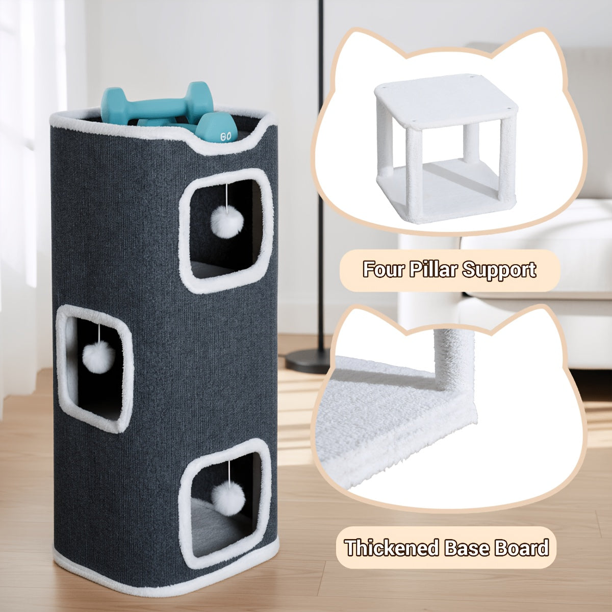 Cat Tree Tower Multi-Level Foldable Cat Condo for Indoor Cats - Scratch-Resistant Carpet, Hanging Bell Ball, Cozy Top Bed, Sturdy Frame Cat House with Multiple Entrances, 1 3 4 Tier Options for Kittens & Adults