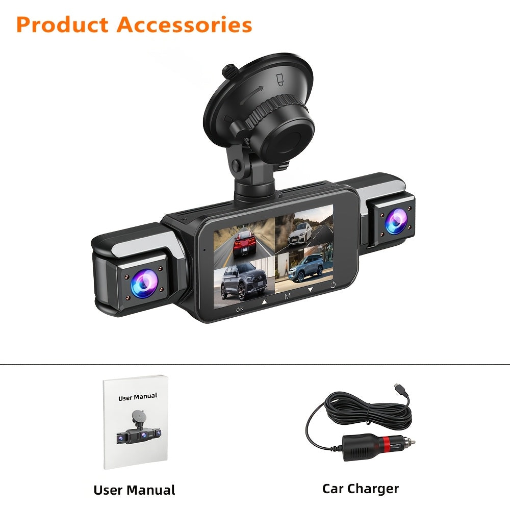 4K Car DVR 360° Rotary Driving Recorder | No Memory Card/Free 32GB Memory Card | Night Vision | 4-channel Car Camera Front 4K | Back Left Right 3 Cameras Are 1080P Recording | 24-hour Cycle Recording And Parking Monitoring, Rearview Camera