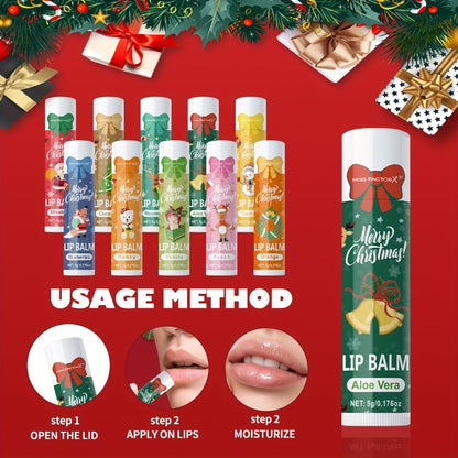 Moisturizing Lip Balm Set 10-Pack with Vitamin E — MISS FACTORX Natural Look Lipstick Collection for Women, Hydrating & Nourishing, All Skin Types, Christmas Holiday & Valentine's Day Gift