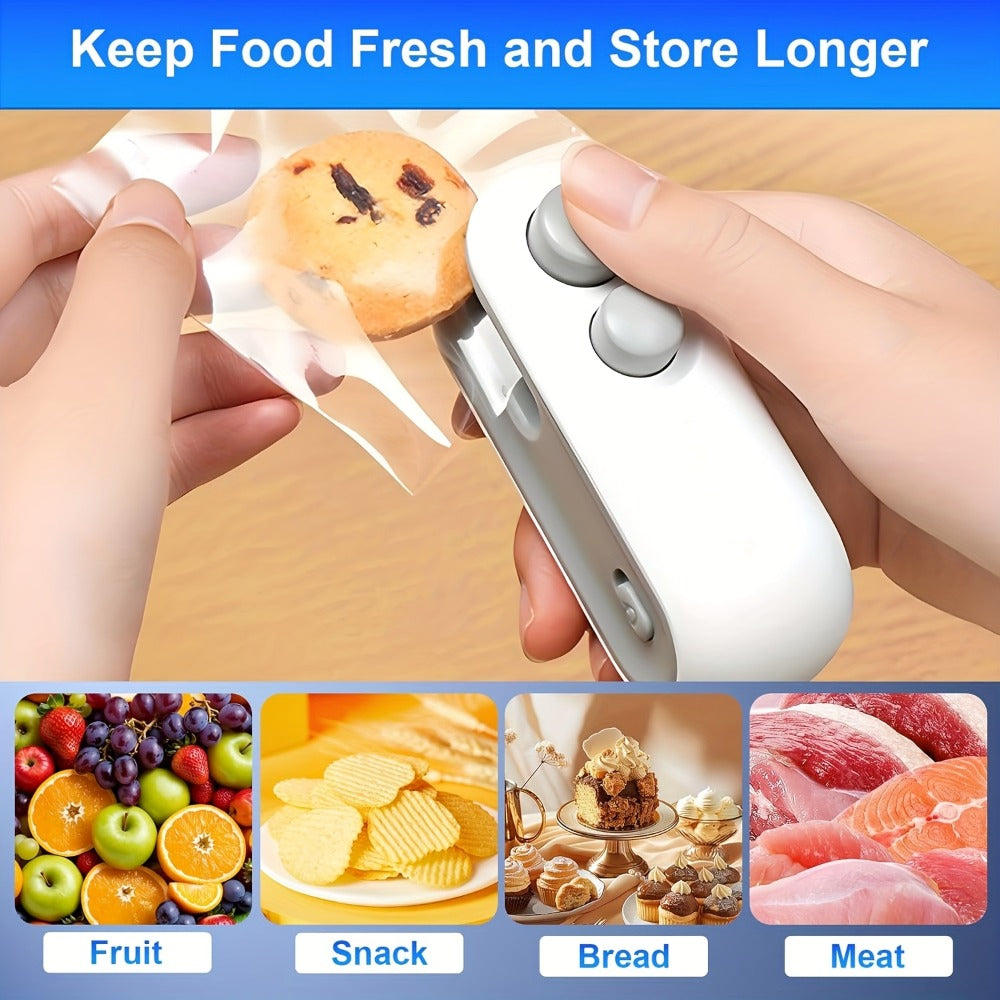 Bag Sealer Handheld Heat Sealer 3-Pack – USB-C Rechargeable 2-in-1 Magnetic Food Sealer with Cutter, Snack Bag Resealer for Plastic Bags, Kitchen Food Freshness, Home & Outdoor Use