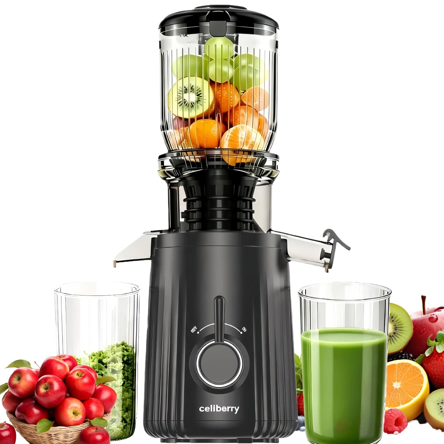 Masticating Juicer Cold Press - 4.25" Wide Feed Chute Auto-Feed Slow Juicer for Whole Fruits & Vegetables, 98% Juice Extraction, Quiet Motor, Easy to Clean, Compact for 1-2 People, Multiple Colors