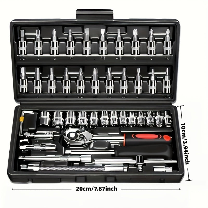 High-end Professional 43+3/44+2/51+1pc Of Tools, Car/icycle Repair Mechanical Set, Including 1/2 Inch 1/4 Inch 3/8 Inch Ratchet Socket Hex Wrench And Other Car Repair Accessories Tool Set, Suitable for Car Level Car Parts Repair.