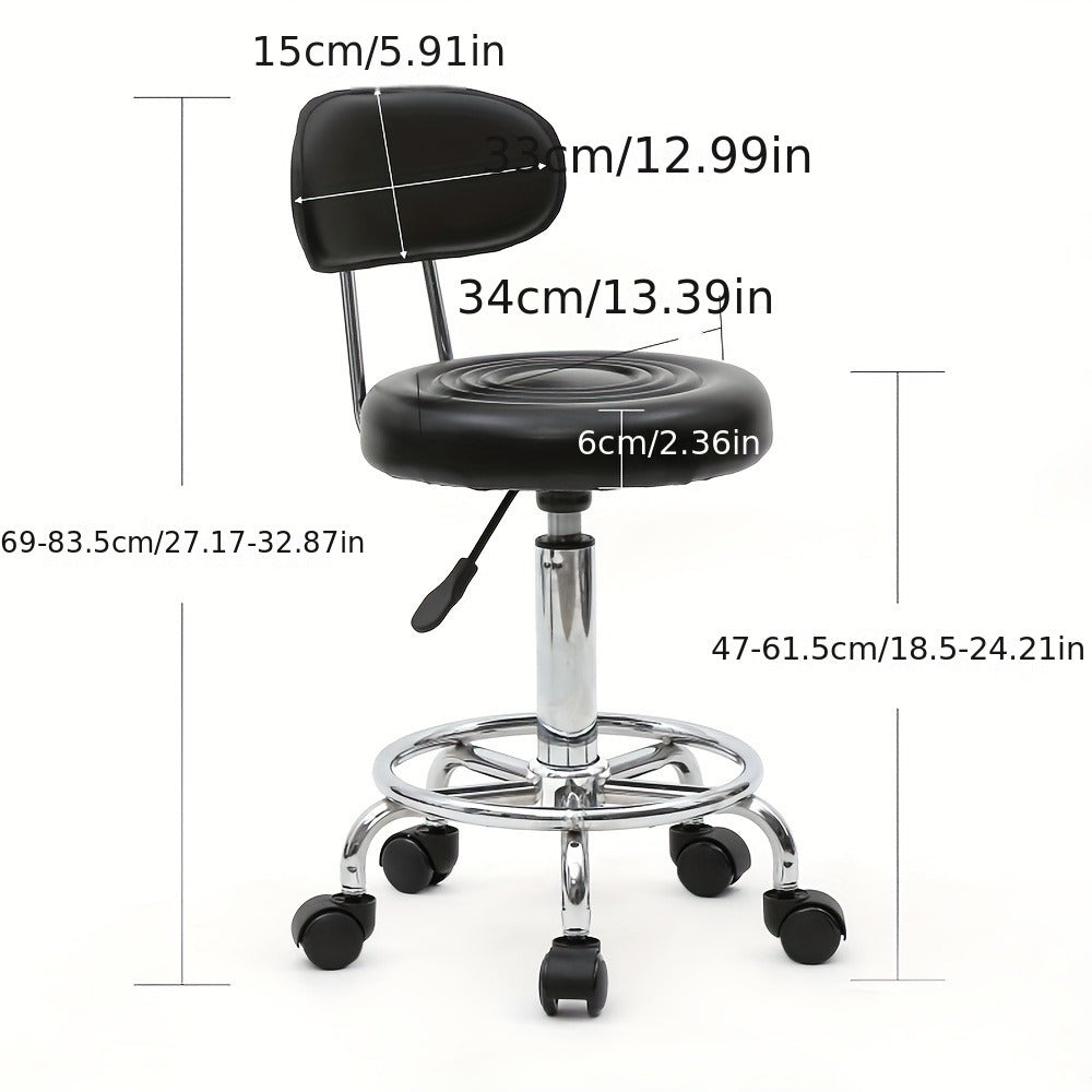 Cushioned Salon Stool with Backrest & Adjustable Height 18.9"-22.8" - Round 360° Swivel Chair for Hair Salon Spa Barbershop Office Home, Chrome Base, Black