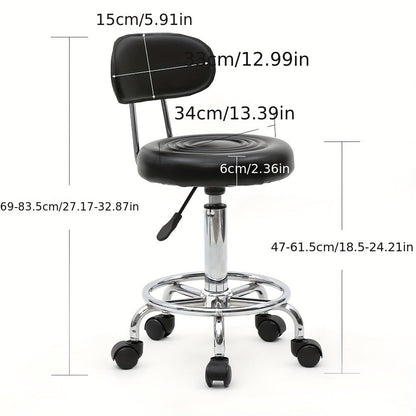 Cushioned Salon Stool with Backrest & Adjustable Height 18.9"-22.8" - Round 360° Swivel Chair for Hair Salon Spa Barbershop Office Home, Chrome Base, Black