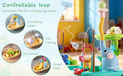 Kids Water Table Toy with Electric Pump & Faucet for Toddlers - Play Sink with Food Accessories & Fishing Toy, Sensory STEM Kitchen Water Play for Boys Girls Ages 3 4 5, Birthday Gift