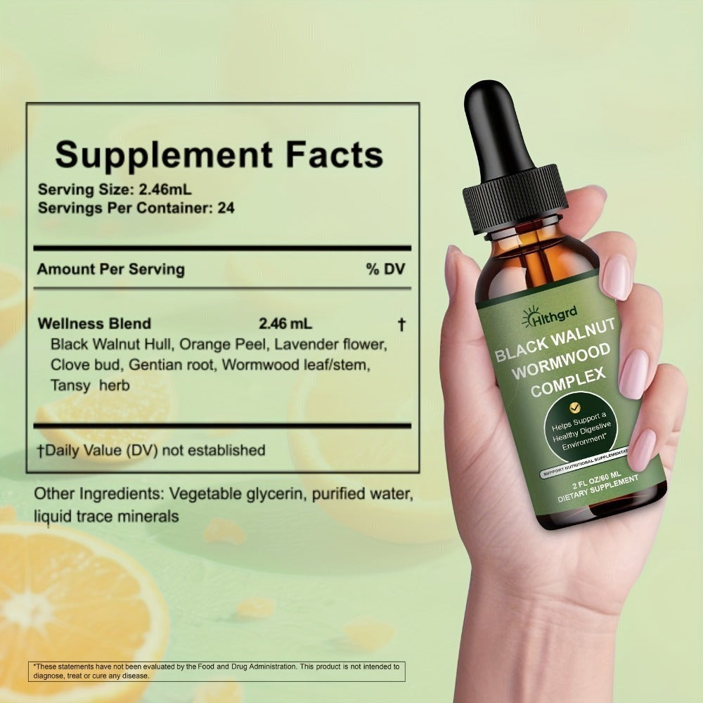 Wormwood Black Walnut Clove Liquid Drops – Herbal Gut Cleanse & Digestive Support Complex with Gentian Root & Tansy | Orange Flavor | 2 fl oz | Fast-Absorbing Formula for Women & Men
