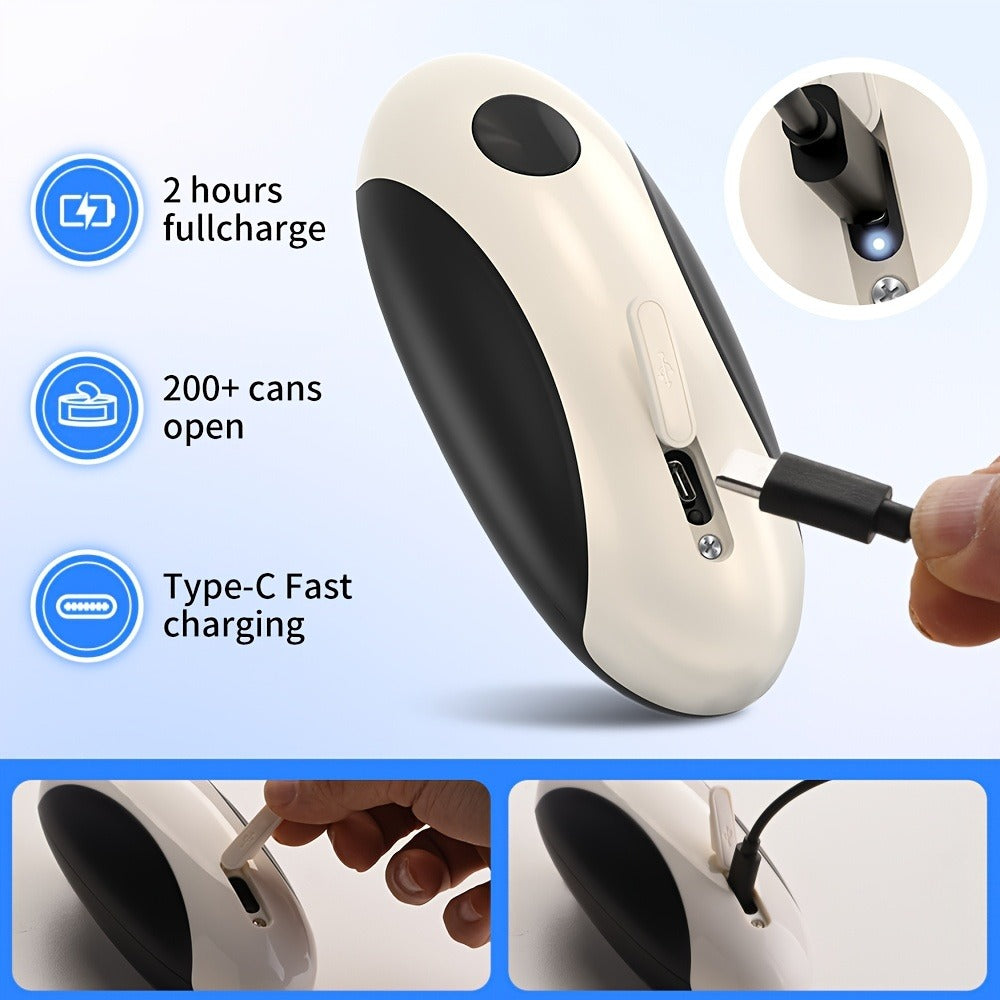 Electric Can Opener One-Touch Automatic – USB Rechargeable, Smooth Edge Safety, Auto Power-Off, Cordless for Kitchen, Camping & Seniors