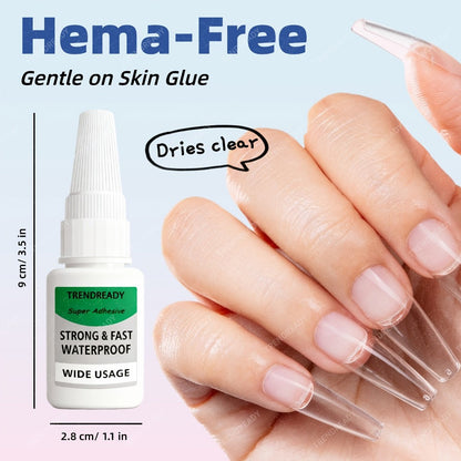 60+ Day Hold Nail Glue 4 Bottles 20g Each Super Strong Extra Hold Fast Drying No Lamp Needed Heavy Duty Adhesive for Press On Nails Fake Nails Acrylic Tips Nail Art Salon Home Use