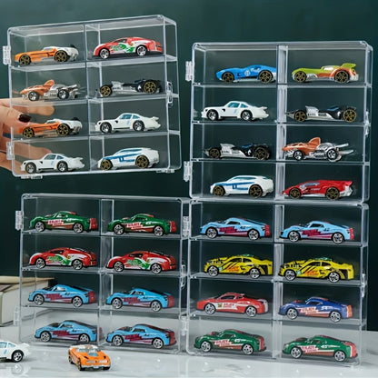 Hot Wheels Display Case 1:64 Scale Acrylic 2-Pack – Multi-Compartment Diecast Car Showcase Cabinet, Transparent Dust-Proof Storage with Safety Cover, Car Collector Gift for Boys & Adults