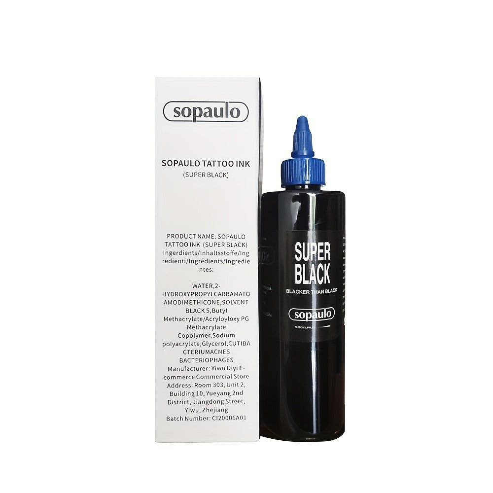 Super Black Tattoo Ink 8oz 240ml Ultra Dark Professional Tattoo Pigment – Large Particles for Bold Lines, Long-Lasting Blackwork & Tribal Body Art for Artists