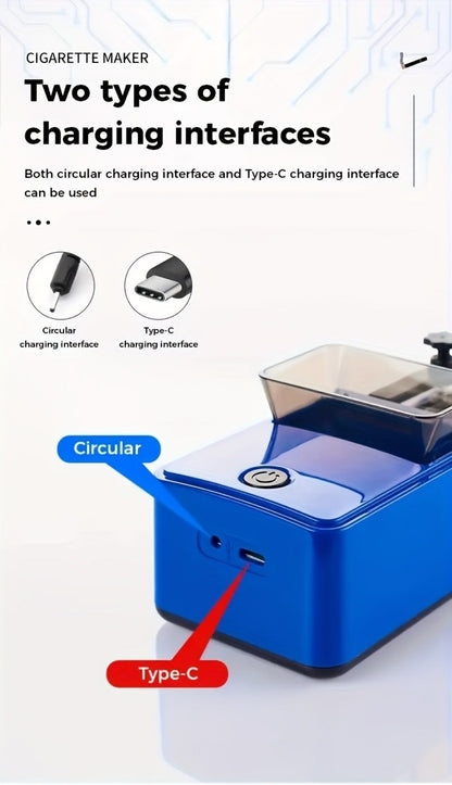 Electric Cigarette Rolling Machine USB Rechargeable Automatic Cigarette Roller 2-Second Rapid Roll High Power Motor Stainless Steel Durable Portable Tobacco Injector Black Blue
