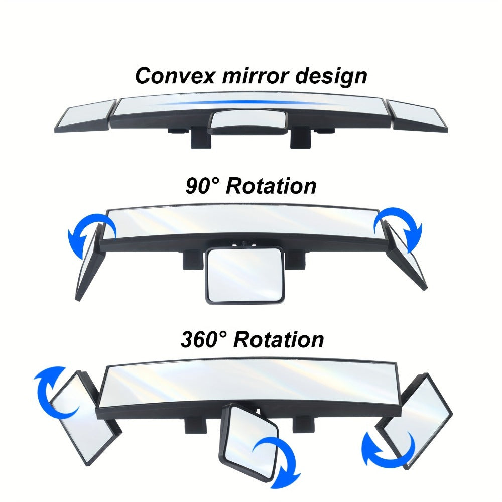 Interior Rearview Mirror 13 Inch – Quadruple-Fold Adjustable Wide Angle Car Mirror with 360° Swivel, Flat Lens, Enhanced Visibility for Safe Driving