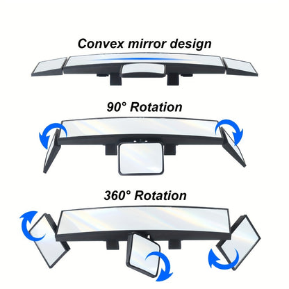 Interior Rearview Mirror 13 Inch – Quadruple-Fold Adjustable Wide Angle Car Mirror with 360° Swivel, Flat Lens, Enhanced Visibility for Safe Driving