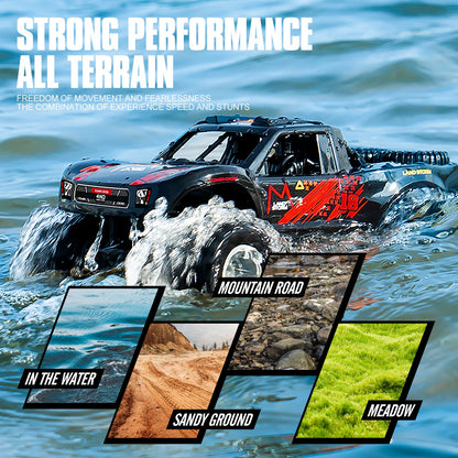 Amphibious RC Car 1:16 Scale 4WD Waterproof Land & Water Remote Control Monster Truck – 2 Rechargeable Batteries, All-Terrain RC Truck for Boys Kids Ages 4+, Birthday Christmas Gift
