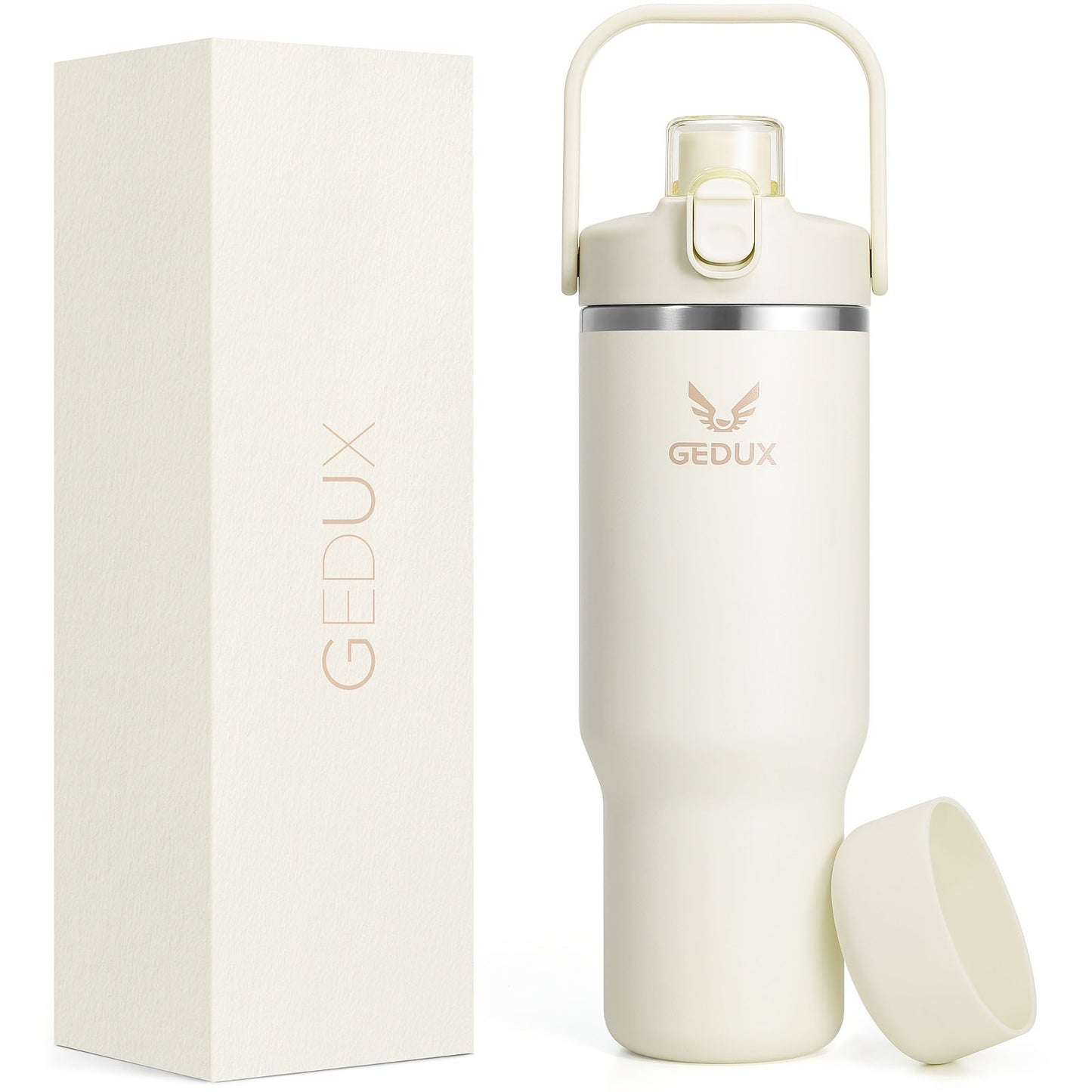 Vacuum Insulated Tumbler 32oz Stainless Steel with Handle Straw 2-in-1 Lid Chug Straw Lid Silicone Boot Matte Finish Keeps Drinks Cold Hot for Travel Gym Outdoor
