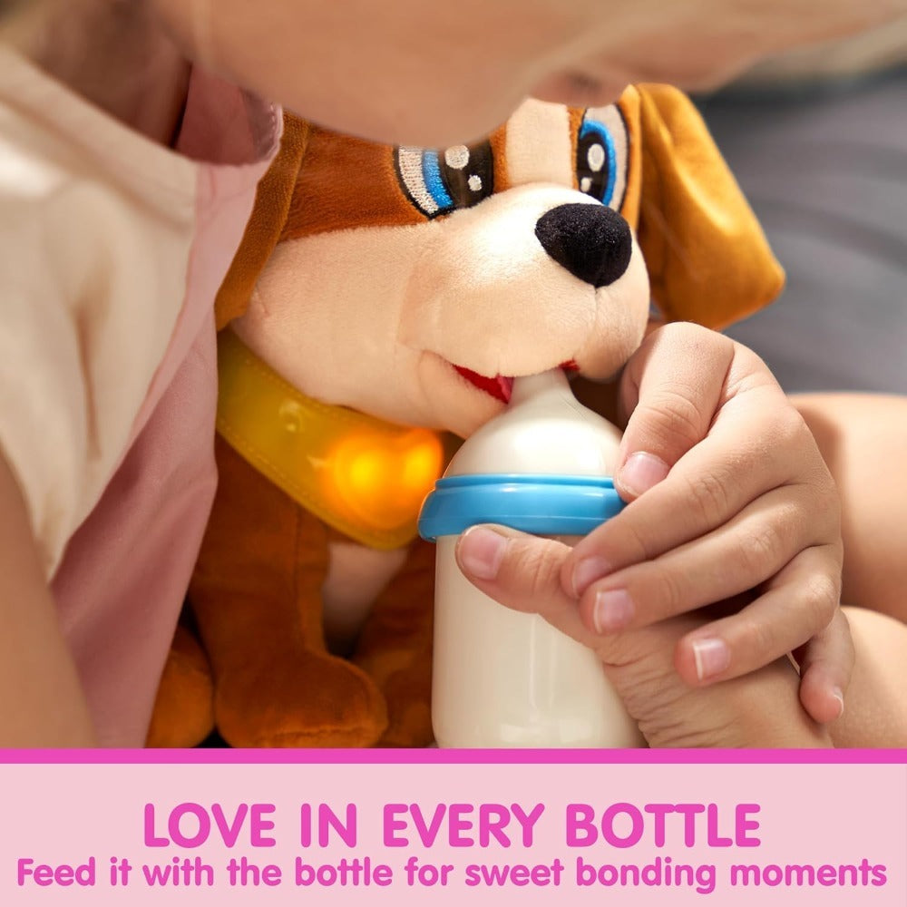 Interactive Plush Dog Toy for Toddlers with Carrier Set Music Lights Sounds Soft Breathing Glow Puppy Pet Toy with Accessories Birthday Gift for Girls 18 Months 2 3 Year Old
