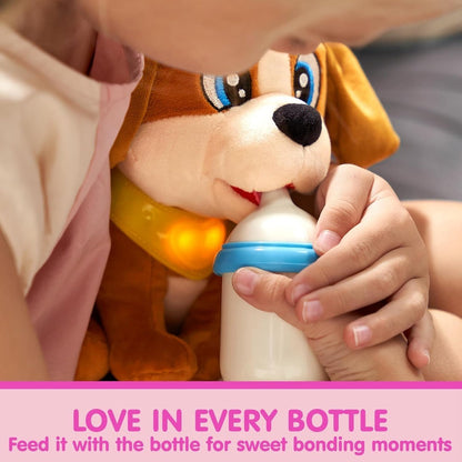 Interactive Plush Dog Toy for Toddlers with Carrier Set Music Lights Sounds Soft Breathing Glow Puppy Pet Toy with Accessories Birthday Gift for Girls 18 Months 2 3 Year Old