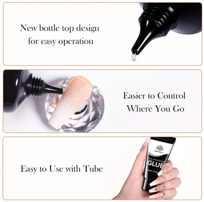 Rhinestone Glue Gel 2pcs Strong Bond 1.01oz Each – Professional Nail Charm Adhesive for 3D Gems, Crystals & Bling Decorations, Long-Lasting Water-Resistant Clear Gel Formula for DIY & Salon Nail Art