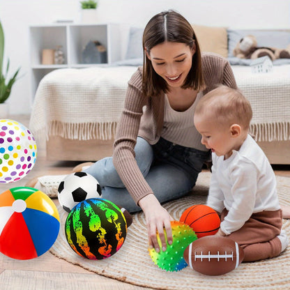 Kids Playground Ball Set 7-Pack with Air Pump – 10.6 Inch Outdoor Ball Plus 6-Inch Basketball Football Rugby, Active Play Toy for Home Yard Pool Classroom Park, Birthday Party Gift for Children Ages 4+