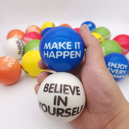 Inspirational Sponge Stress Balls 30 Pack 6.3cm – Motivational Slogan Hand Fitness Relaxation Balls for Classroom Rewards, Office Team Building, Party Events & Christmas Gifts
