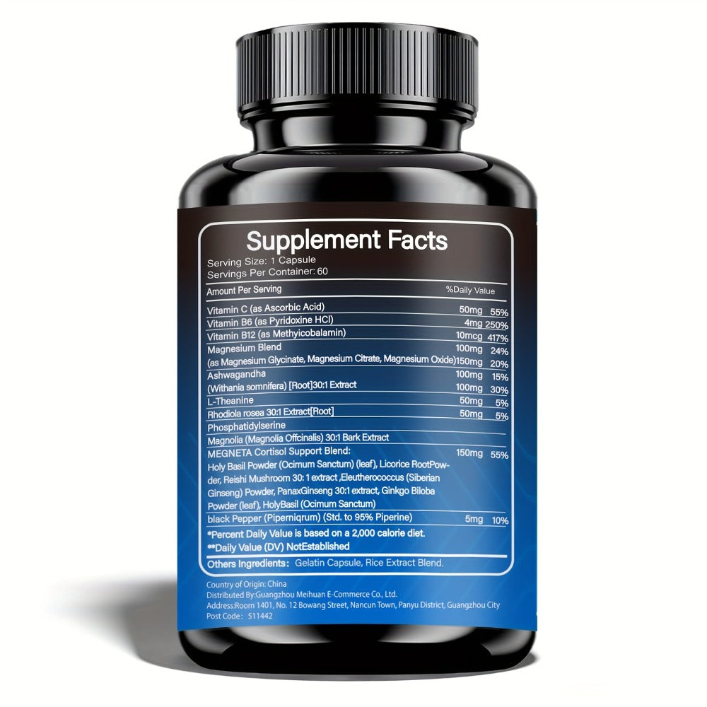Cortisol Balance Supplement 60 Capsules 11-in-1 Hormone Balancing Stress Relief with Ashwagandha Rhodiola Rosea Theanine Magnesium for Women