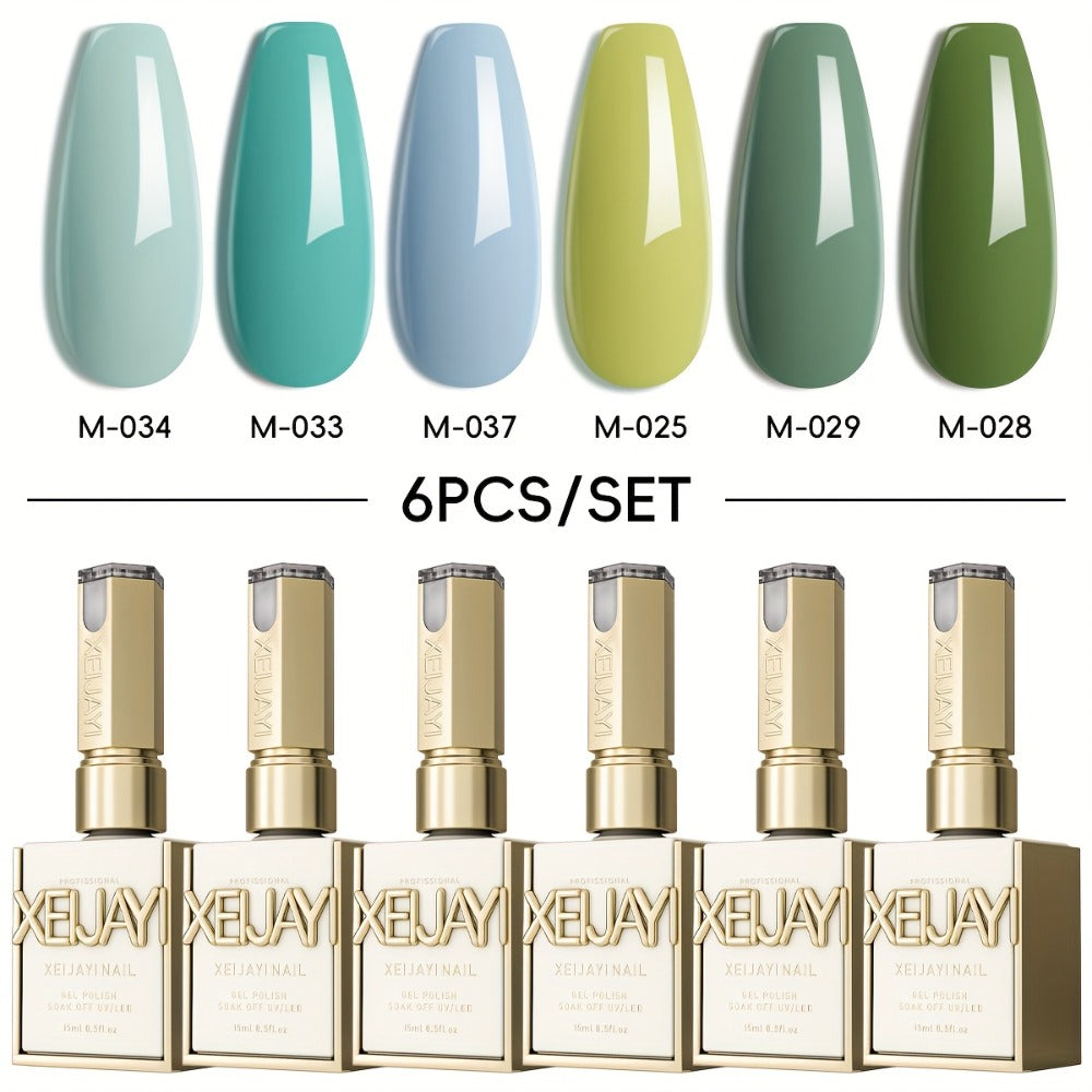 Holographic Rainbow Candy Gel Nail Polish Set 6 Colors 15ml - Semi-Permanent Soak Off LED UV Long Lasting Glossy Macaroon Finish Photo Frame Bottle Spring Summer Nail Art Kit for Women 0.51oz Each