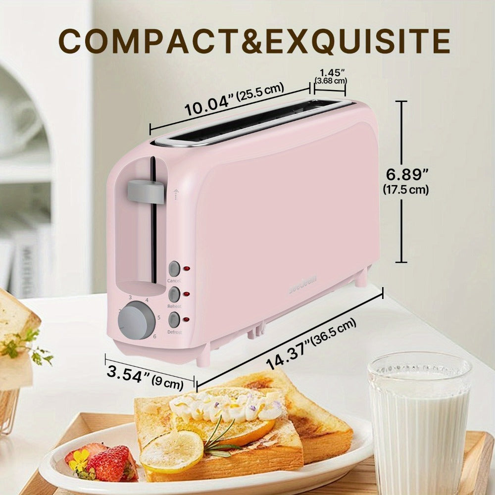 2 Slice Slim Toaster with 6 Shade Settings, Cancel Reheat Defrost Functions, Removable Crumb Tray – Compact 750W Bread Toaster for Kitchen Counter, Fits Bread Waffle Bagel