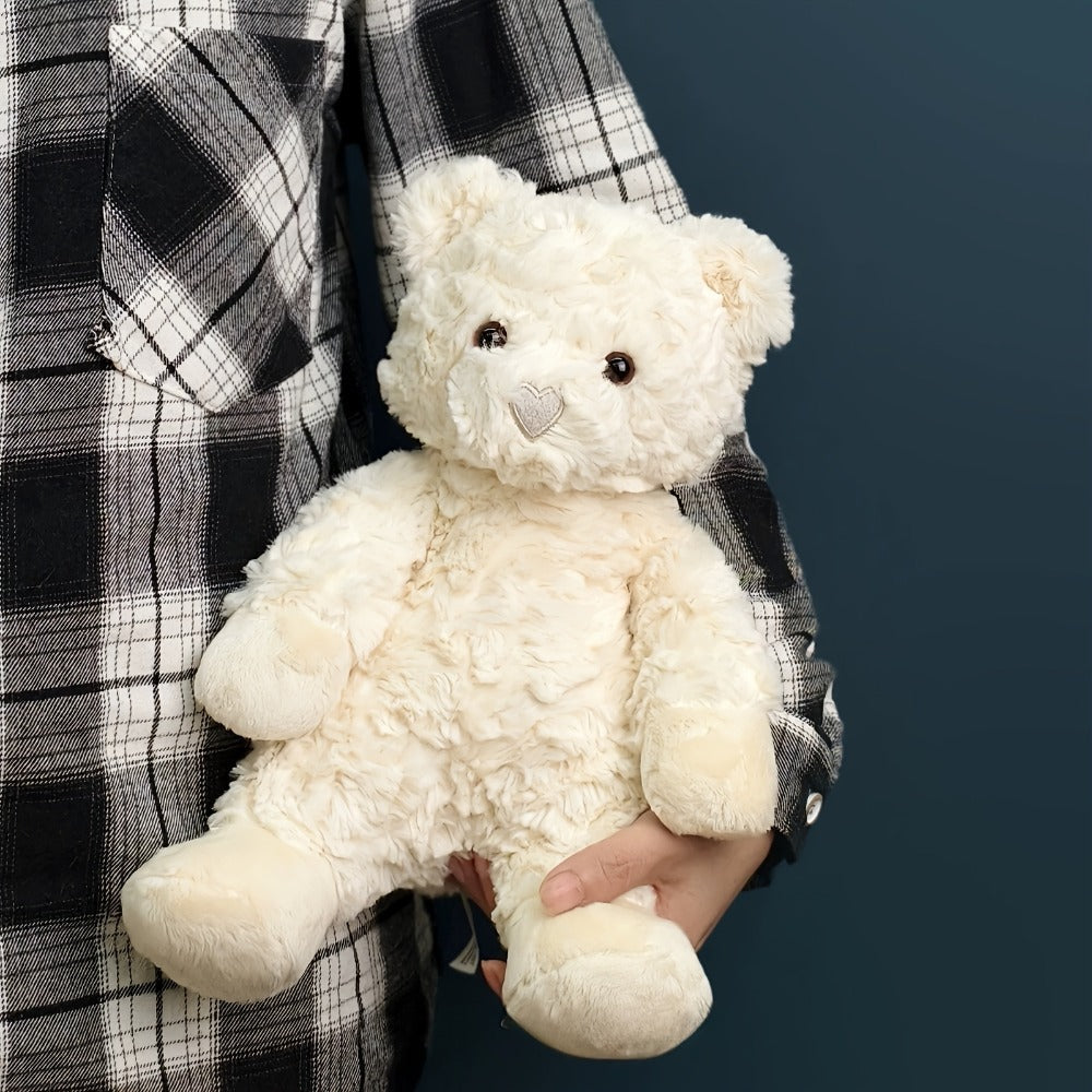 White Teddy Bear Plush Loving Heart – Soft Cute Stuffed Animal for Baby Girls Women, Kawaii Bear Toy, Birthday Valentine's Day Christmas Baby Shower Holiday Gift for Kids Toddlers