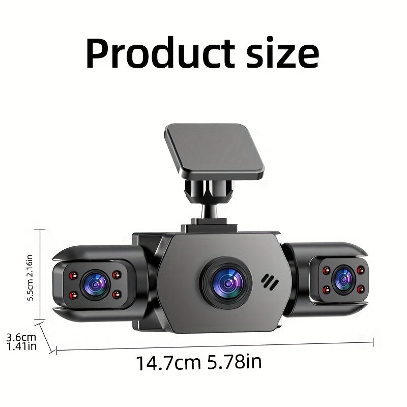 AXH 360° Panoramic 3/4-Lens Quad Dash Cam with Dual Front and Rear 1080P Cameras, Suitable for Cars, 4-Channel (Front/Rear/Left/Right), with 3.16-inch IPS Display, Night Vision, Loop Recording, 24-Hour Parking Monitoring, G-Sensor/Motion Detection