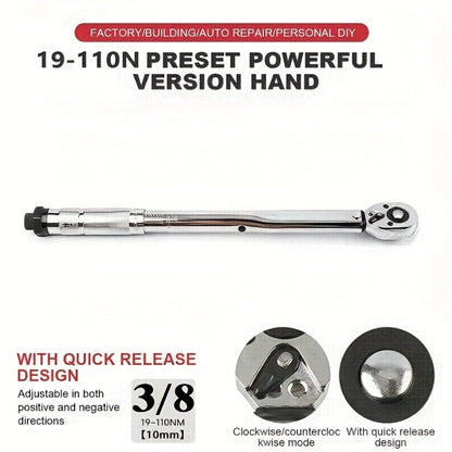 Torque Wrench Adjustable Drive 3/8" & 1/2" - Preset Click Torque Wrench for Automotive, Bike & Bicycle Maintenance, Ratchet Wrench with Dual Scale, Accurate & Durable, Gift for Husband & Car Enthusiasts