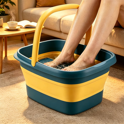 Collapsible Foot Bath Basin 3.96 Gal Foldable Foot Soak Tub with Massage Acupoints Handles Deep Soak Pedicure Home Spa Foot Relief Upgraded Plastic Bucket Green Pink Yellow