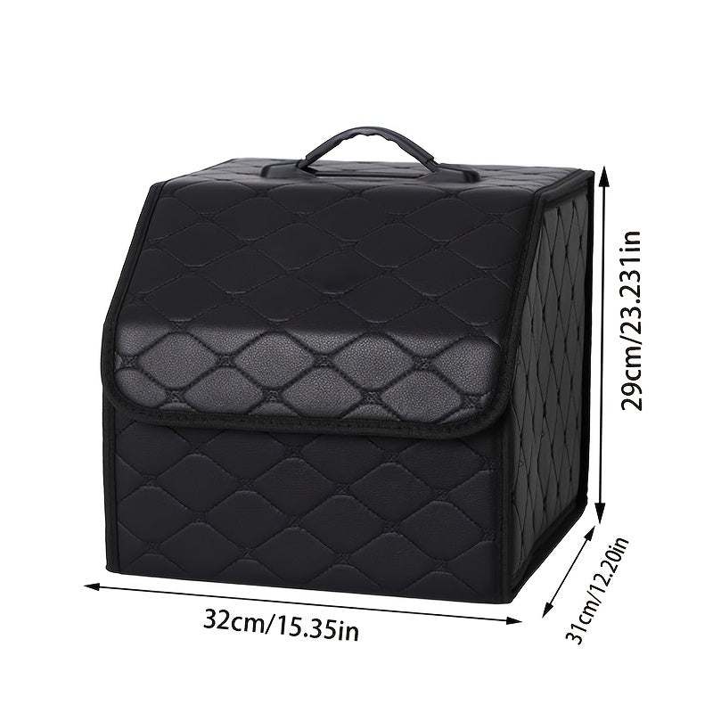 Car Trunk Storage Box Foldable Faux Leather Organizer – High-Capacity 30L/35L Vehicle Cargo Box, Multi-Pocket Space-Saving Trunk Organizer for Women, Daily Use & Road Trips