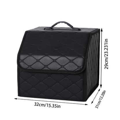 Car Trunk Storage Box Foldable Faux Leather Organizer – High-Capacity 30L/35L Vehicle Cargo Box, Multi-Pocket Space-Saving Trunk Organizer for Women, Daily Use & Road Trips