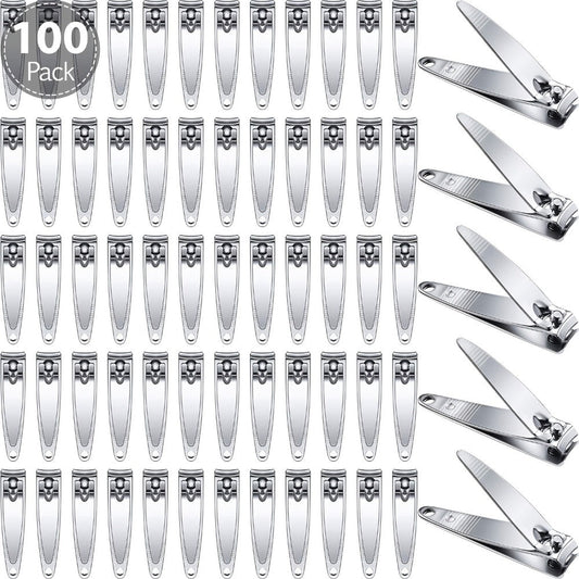 Nail Clippers Bulk 100pcs Stainless Steel — Heavy Duty Concave Blade Pointed Tip Non-Folding Fingernail & Toenail Trimmer for Men & Women Salon Supply Travel Gym Wholesale