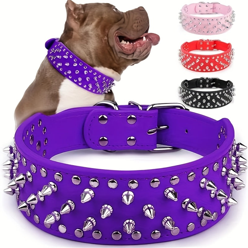 Spiked Dog Collar Faux Leather Mushroom Rivet Studded Adjustable Wide Punk Style for Pitbull Mastiff Bulldog Husky Rottweiler Medium Large Dogs M L 6 Colors