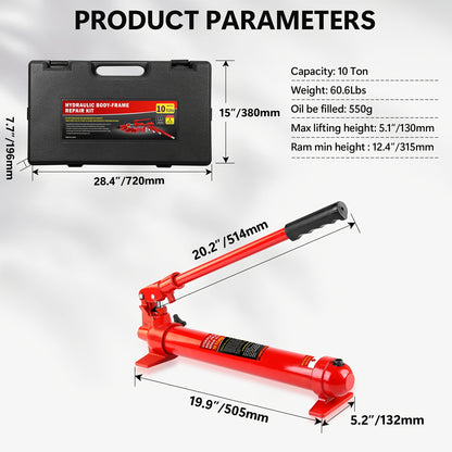 4-Ton 10-Ton 20-Ton Split Hydraulic Automotive Sheet Metal Jack, Split Hollow Dent Repair and Straightening Horizontal Vertical Lifting Cup