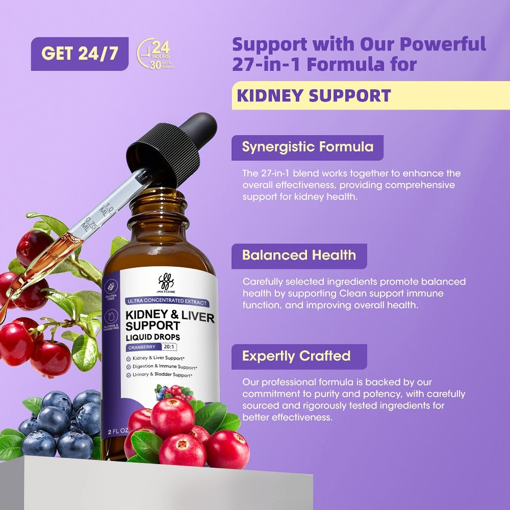 Kidney and Liver Support Drops 27-in-1 Complex - Alcohol-Free Natural Herbal Formula for Liver Health, Kidney Cleanse & Balanced Wellness - 1, 2 or 3 Bottles