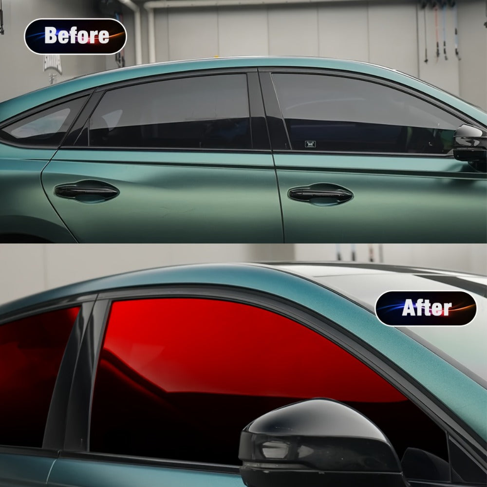 Gradient Window Tint Film 19.7 x 118 Inch – Two-Color Heat Resistant VLT Car Window Film | PET Material | Red, Gold, Green, Silver & Blue Black