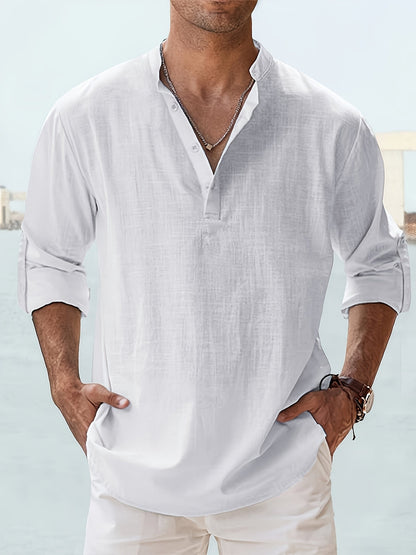 Men's Stand Collar T-Shirt - Long Sleeve Loose Fit 132133