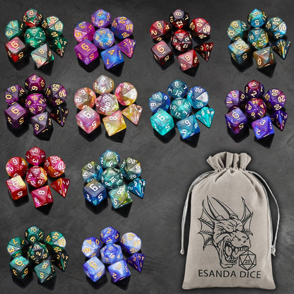DnD Polyhedral Dice Set 84pcs – Starry Night Glitter Dice with Pouch & Tray for D&D RPG MTG Tabletop Games, Complete 12-Color Collection, Gift for Gamers