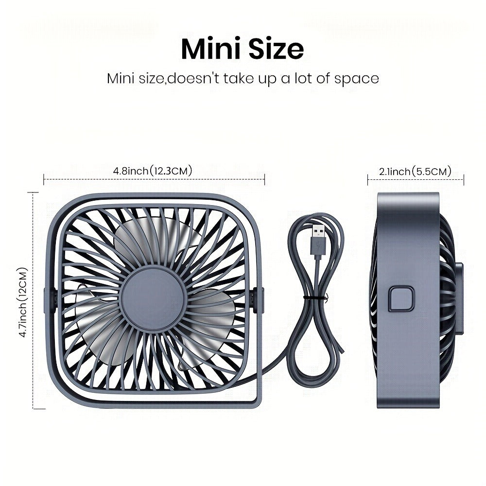 USB Desk Fan Portable, Small Personal Fan 3 Speed Settings 360° Rotation Silent Operation, Compact Lightweight USB Powered Cooling Fan for Home Office Dorm Bedroom Travel, Grey Blue Pink White
