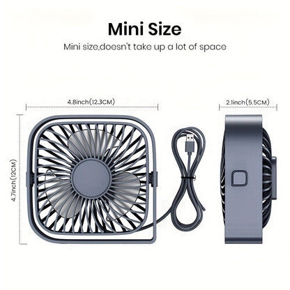 USB Desk Fan Portable, Small Personal Fan 3 Speed Settings 360° Rotation Silent Operation, Compact Lightweight USB Powered Cooling Fan for Home Office Dorm Bedroom Travel, Grey Blue Pink White