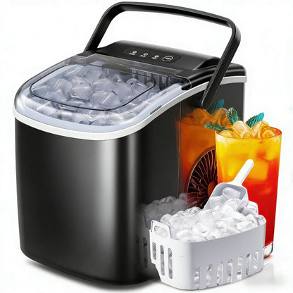 Stainless Steel Ice Maker Countertop – 35 Lbs Soft Chewable Nugget Ice or 26 Lbs Bullet Ice, Pebble Portable Ice Machine for Home, Kitchen, Office, Party, RV & Camping