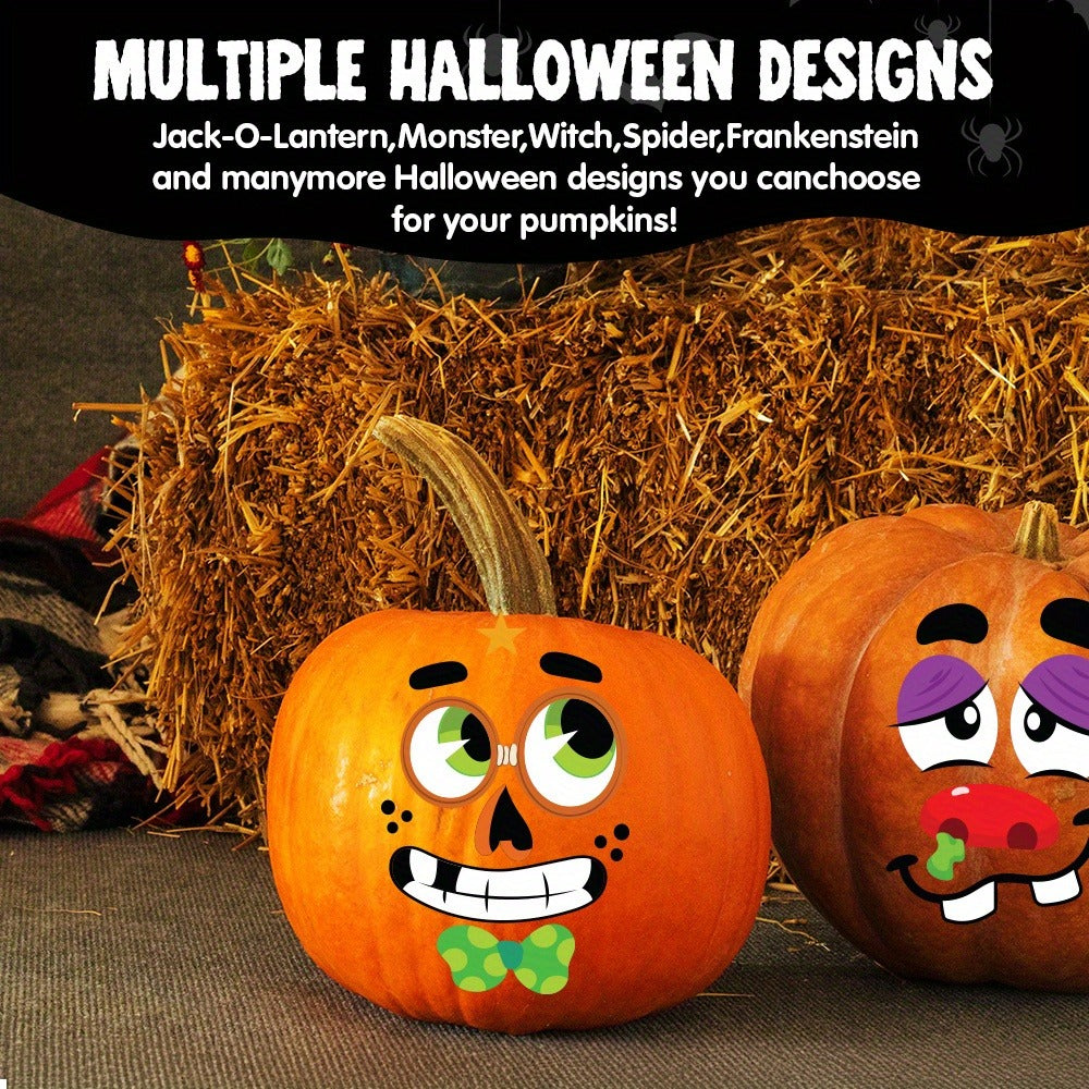 No-Carve Pumpkin Decorating Kit for Kids – 40 Faces 18 Sticker Sheets 12 Designs Halloween Pumpkin Decoration Craft, Trick or Treat Party Supplies & Favors