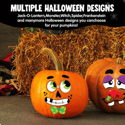 No-Carve Pumpkin Decorating Kit for Kids – 40 Faces 18 Sticker Sheets 12 Designs Halloween Pumpkin Decoration Craft, Trick or Treat Party Supplies & Favors