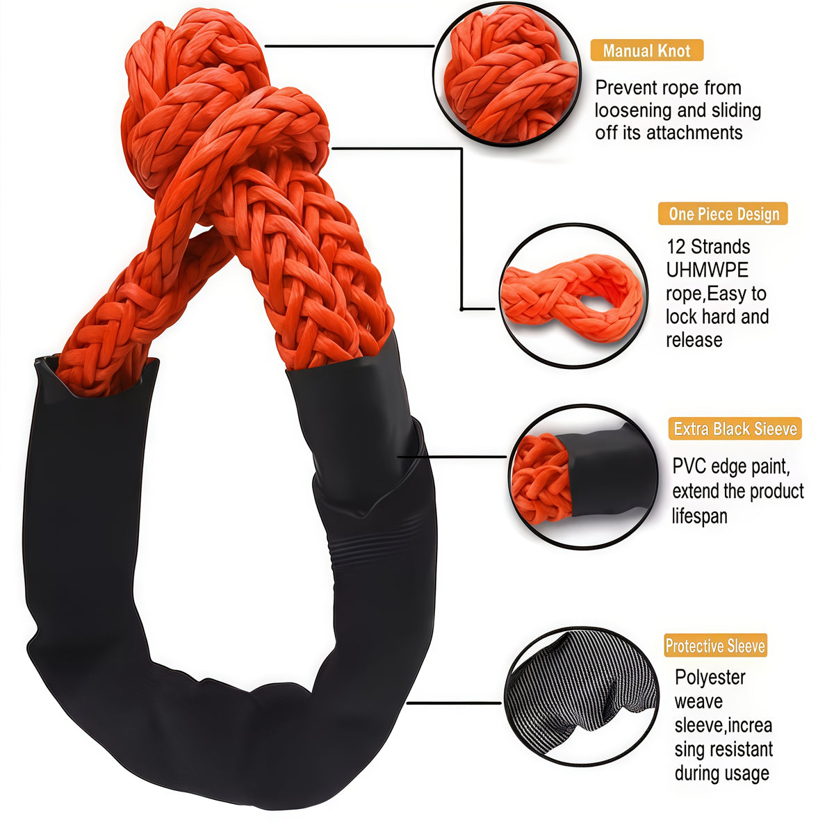 41000lbs Winch Rope Synthetic Soft Shackle Or Recovery Ring Set Rugged Shackles W/ Protective Sleeve for ATV UTV SUV Truck Off-Road Vehicle